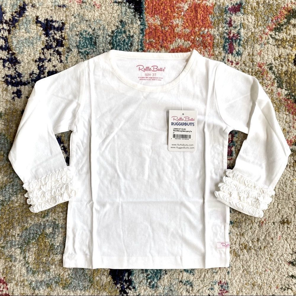 Ruffle Butts Girls White Ruffled Long Sleeve Tee